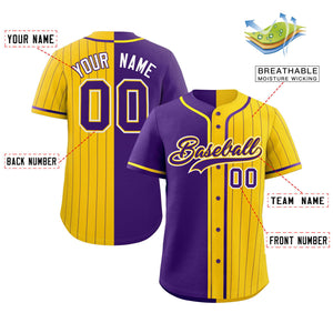 Custom Purple Gold Stripe-Solid Combo Fashion Authentic Baseball Jersey