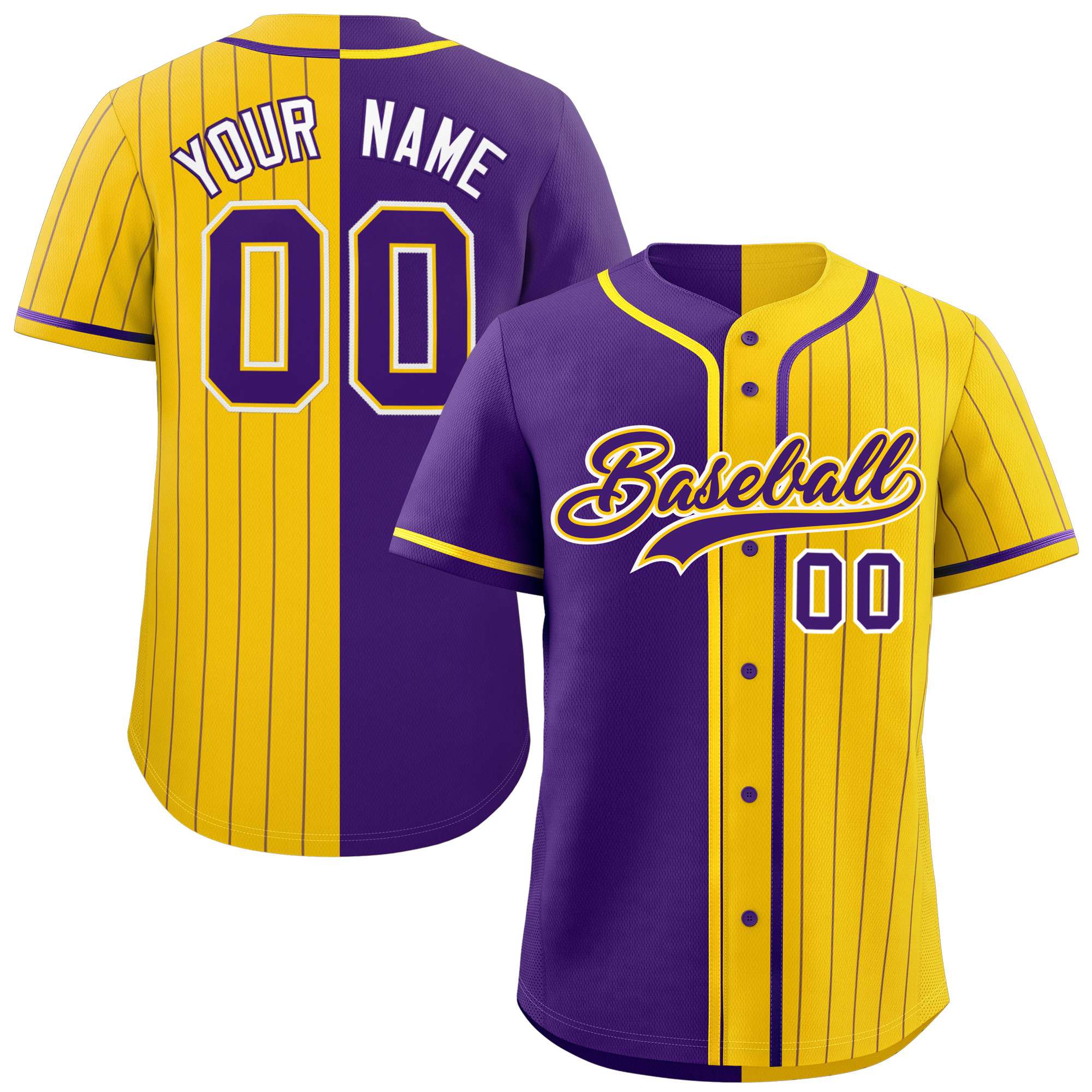 Custom Purple Gold Stripe-Solid Combo Fashion Authentic Baseball Jersey