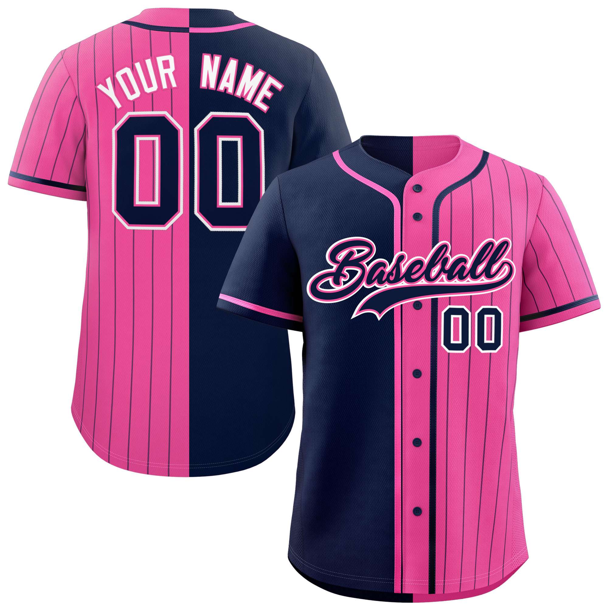 Custom Navy Pink Stripe-Solid Combo Fashion Authentic Baseball Jersey