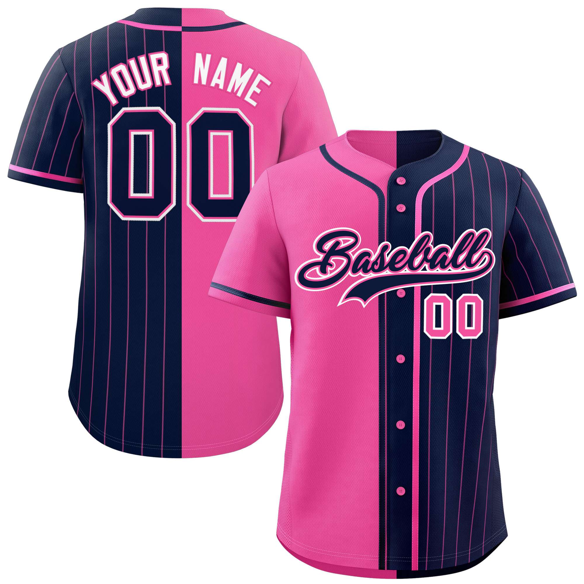 Custom Pink Navy Stripe-Solid Combo Fashion Authentic Baseball Jersey