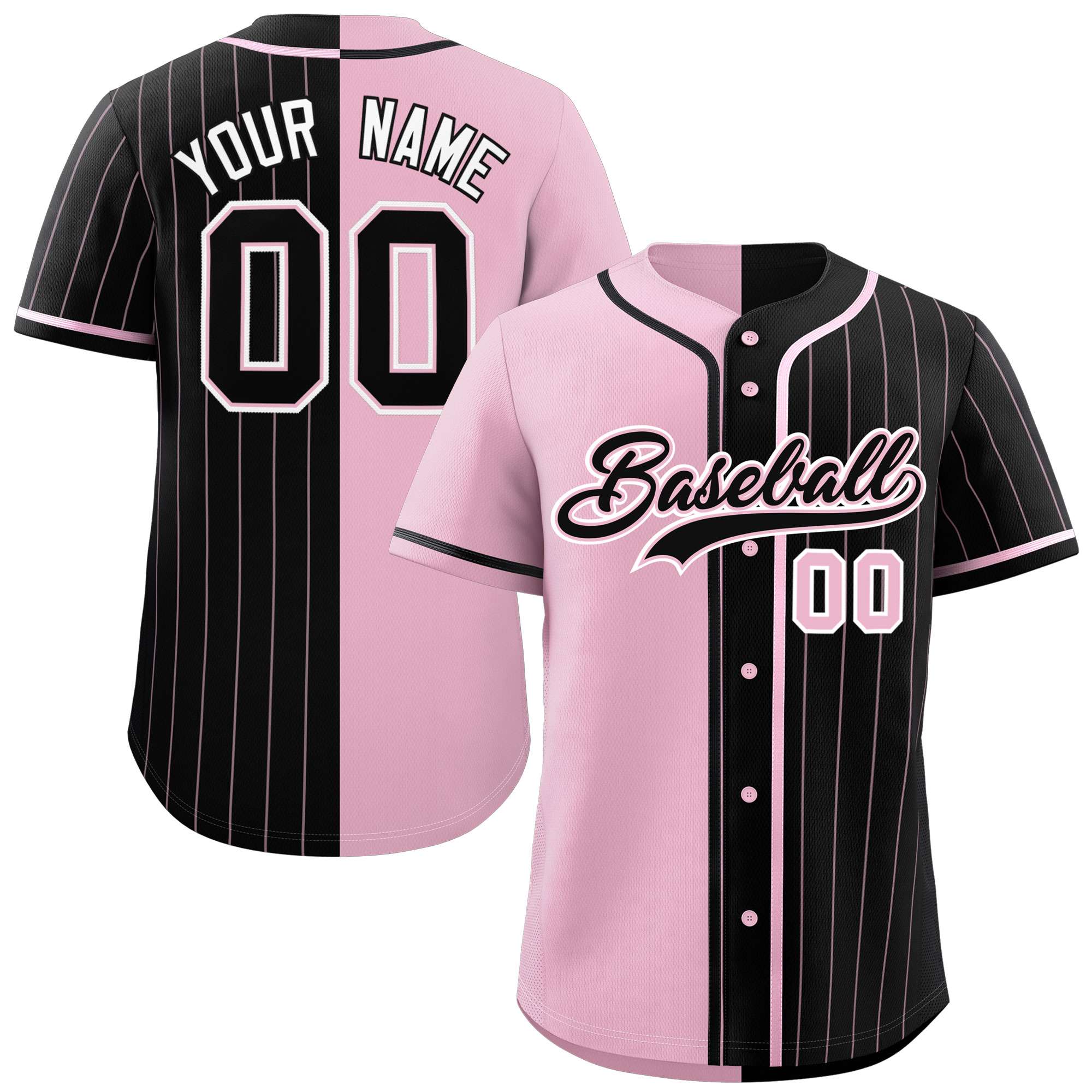 Custom Light Pink Black Stripe-Solid Combo Fashion Authentic Baseball Jersey