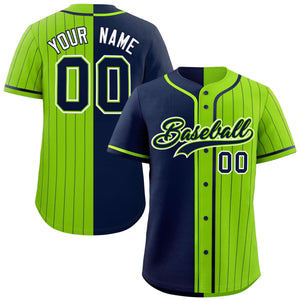 Custom Navy Neon Green Stripe-Solid Combo Fashion Authentic Baseball Jersey