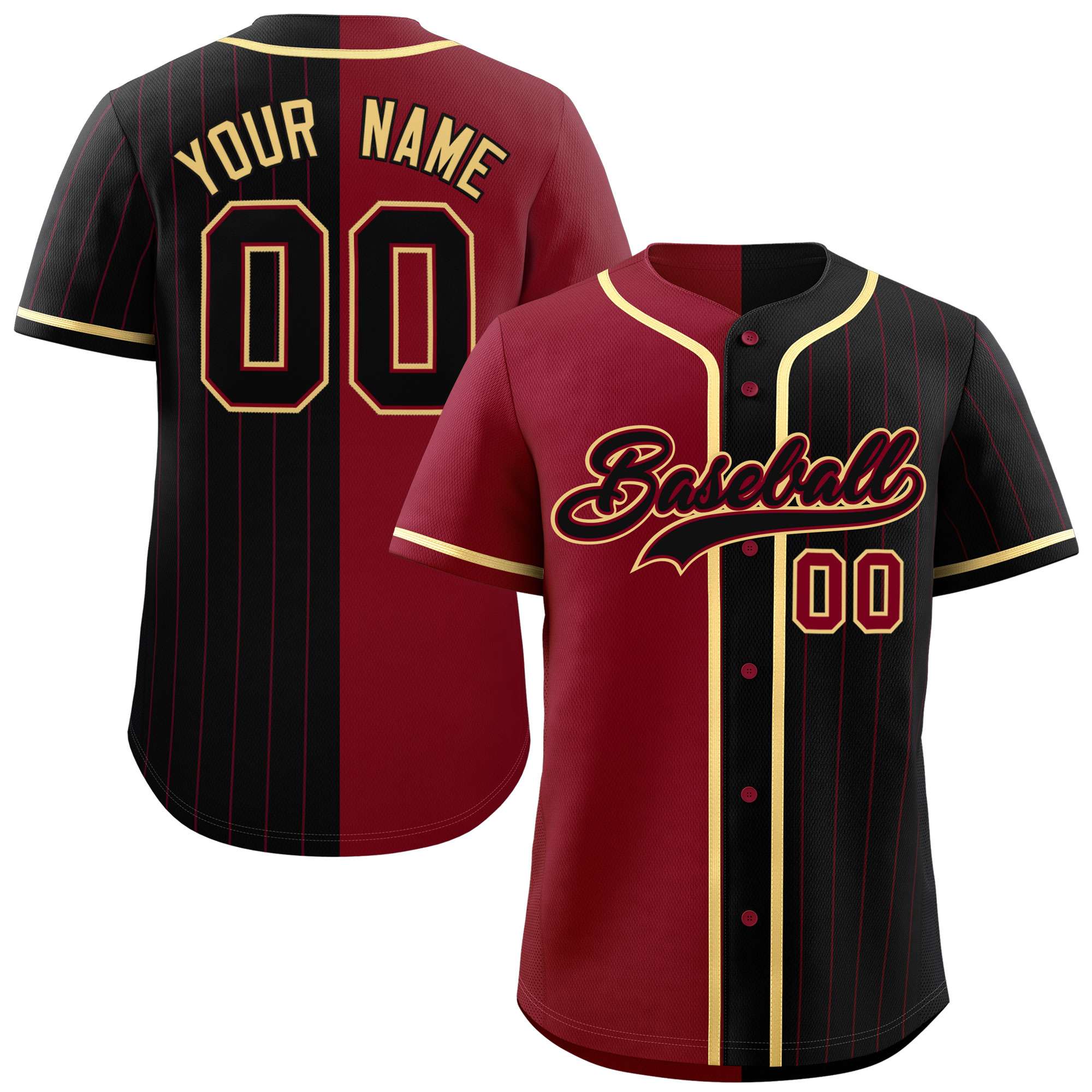 Custom Crimson Black Stripe-Solid Combo Fashion Authentic Baseball Jersey