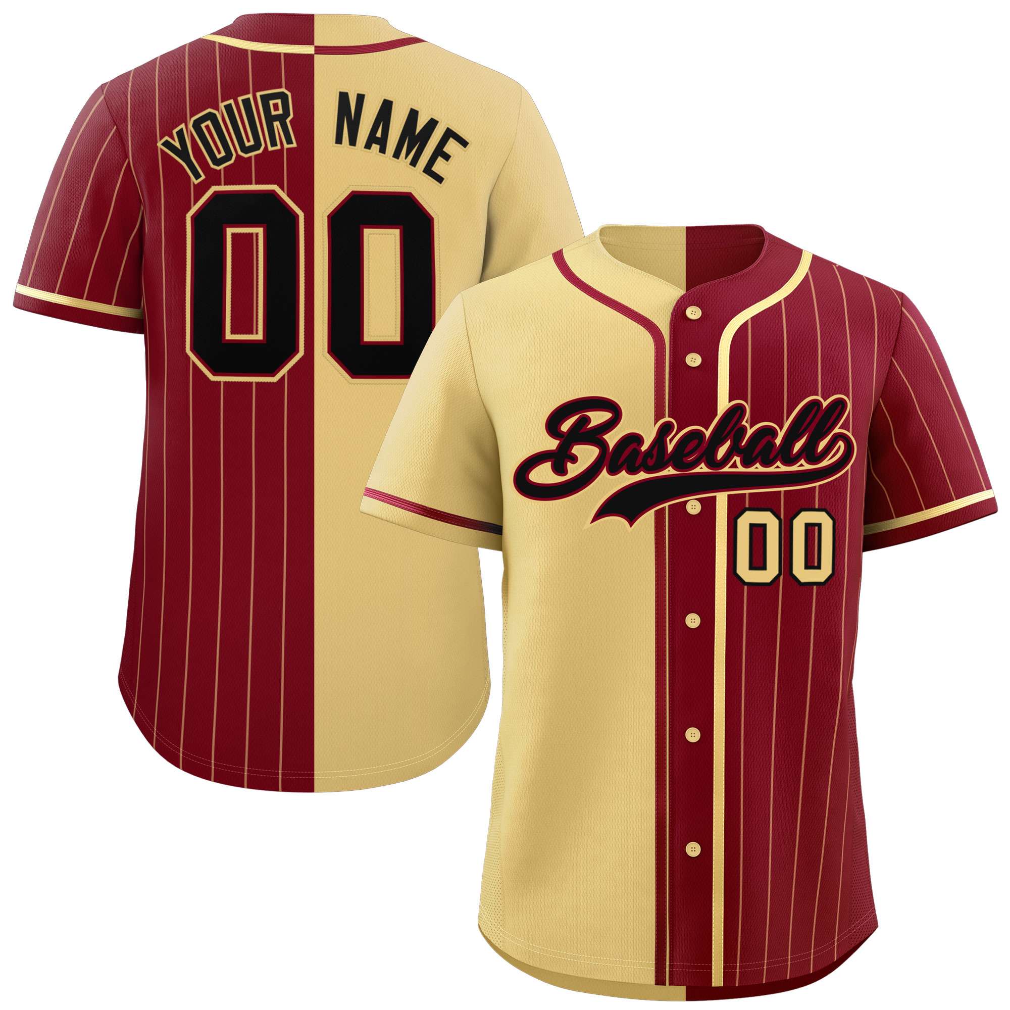 Custom Khaki Crimson Stripe-Solid Combo Fashion Authentic Baseball Jersey