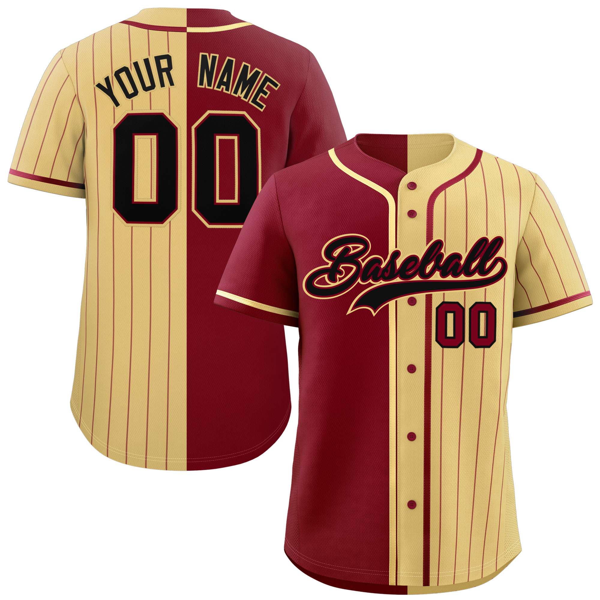 Custom Crimson Khaki Stripe-Solid Combo Fashion Authentic Baseball Jersey