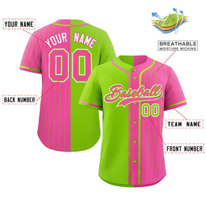 Custom Neon Green Pink Stripe-Solid Combo Fashion Authentic Baseball Jersey