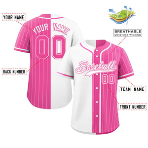 Custom White Pink Stripe-Solid Combo Fashion Authentic Baseball Jersey
