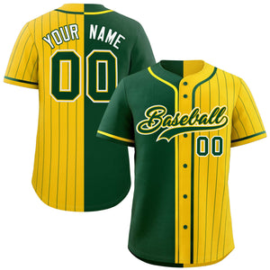 Custom Green Gold Stripe-Solid Combo Fashion Authentic Baseball Jersey