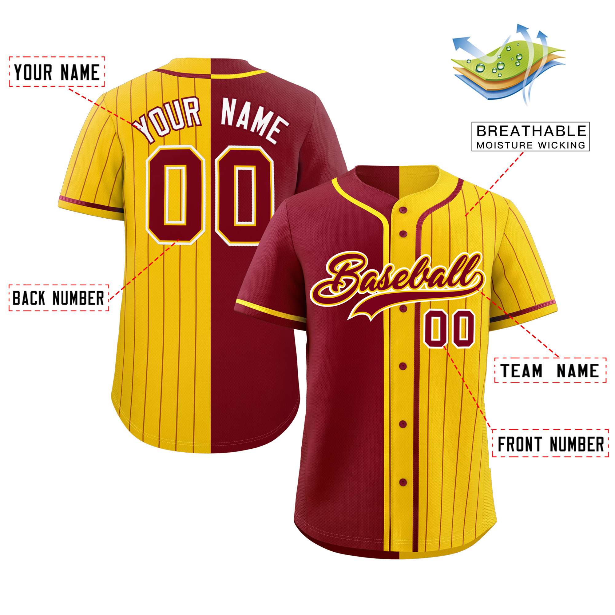 Custom Crimson Gold Stripe-Solid Combo Fashion Authentic Baseball Jersey