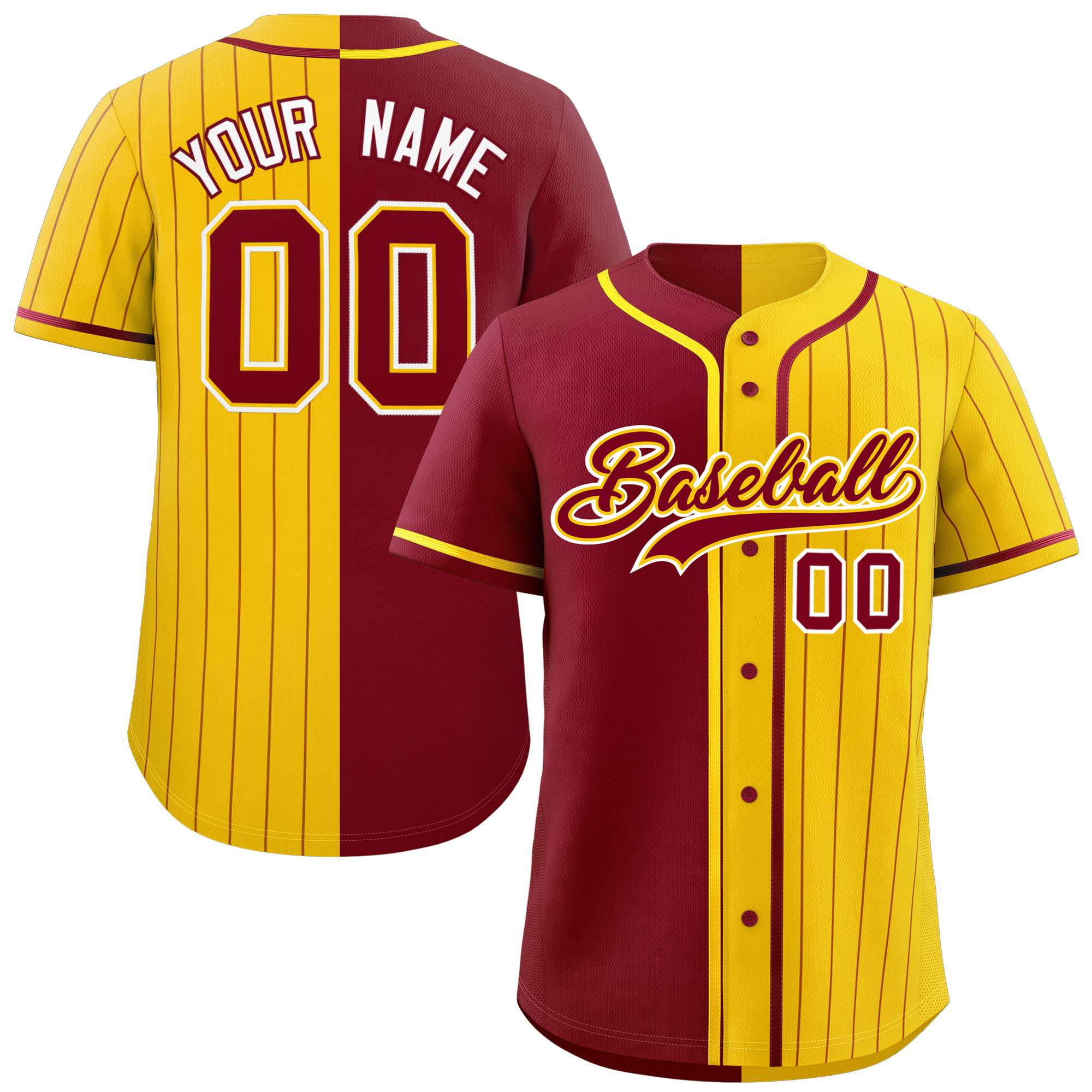 Custom Crimson Gold Stripe-Solid Combo Fashion Authentic Baseball Jersey