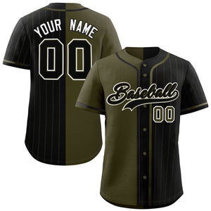 Custom Olive Black Stripe-Solid Combo Fashion Authentic Baseball Jersey