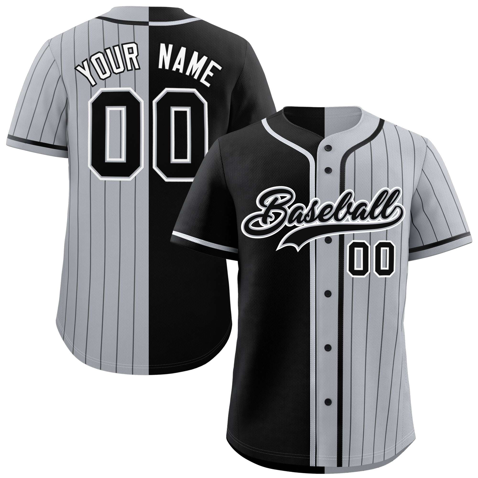 Custom Black Gray Stripe-Solid Combo Fashion Authentic Baseball Jersey