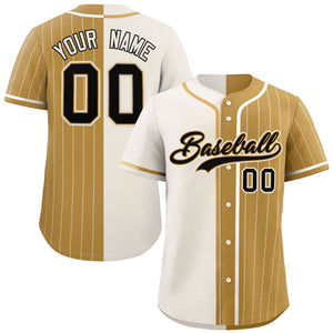 Custom Cream Old Gold Stripe-Solid Combo Fashion Authentic Baseball Jersey