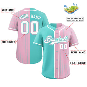 Custom Aqua Light Pink Stripe-Solid Combo Fashion Authentic Baseball Jersey