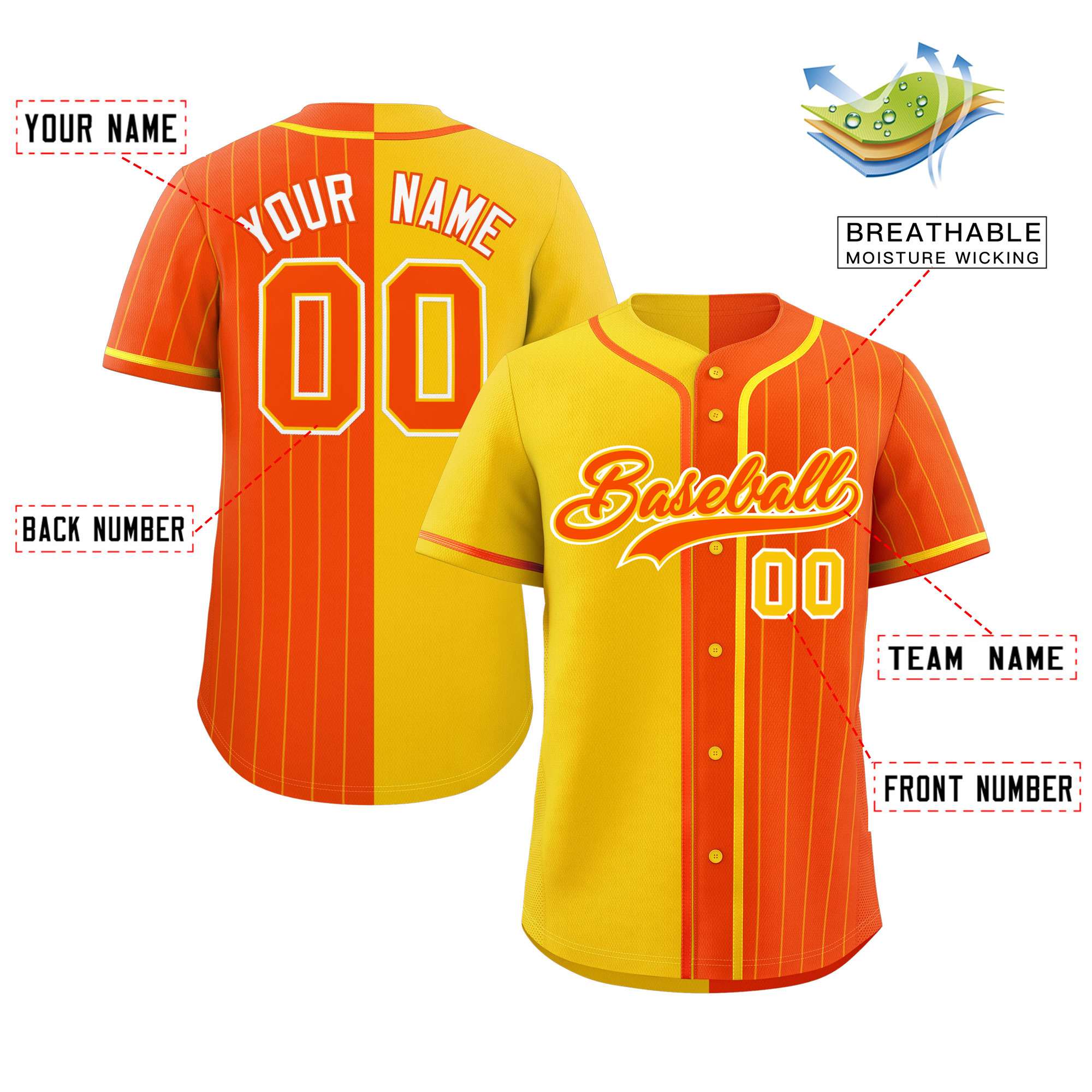 Custom Gold Orange Stripe-Solid Combo Fashion Authentic Baseball Jersey