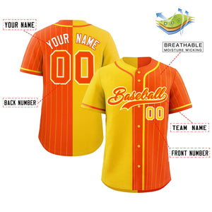 Custom Gold Orange Stripe-Solid Combo Fashion Authentic Baseball Jersey