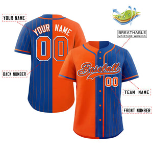 Custom Orange Royal Stripe-Solid Combo Fashion Authentic Baseball Jersey