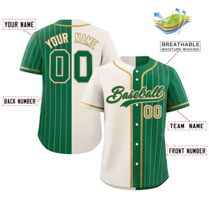 Custom Cream Kelly Green Stripe-Solid Combo Fashion Authentic Baseball Jersey