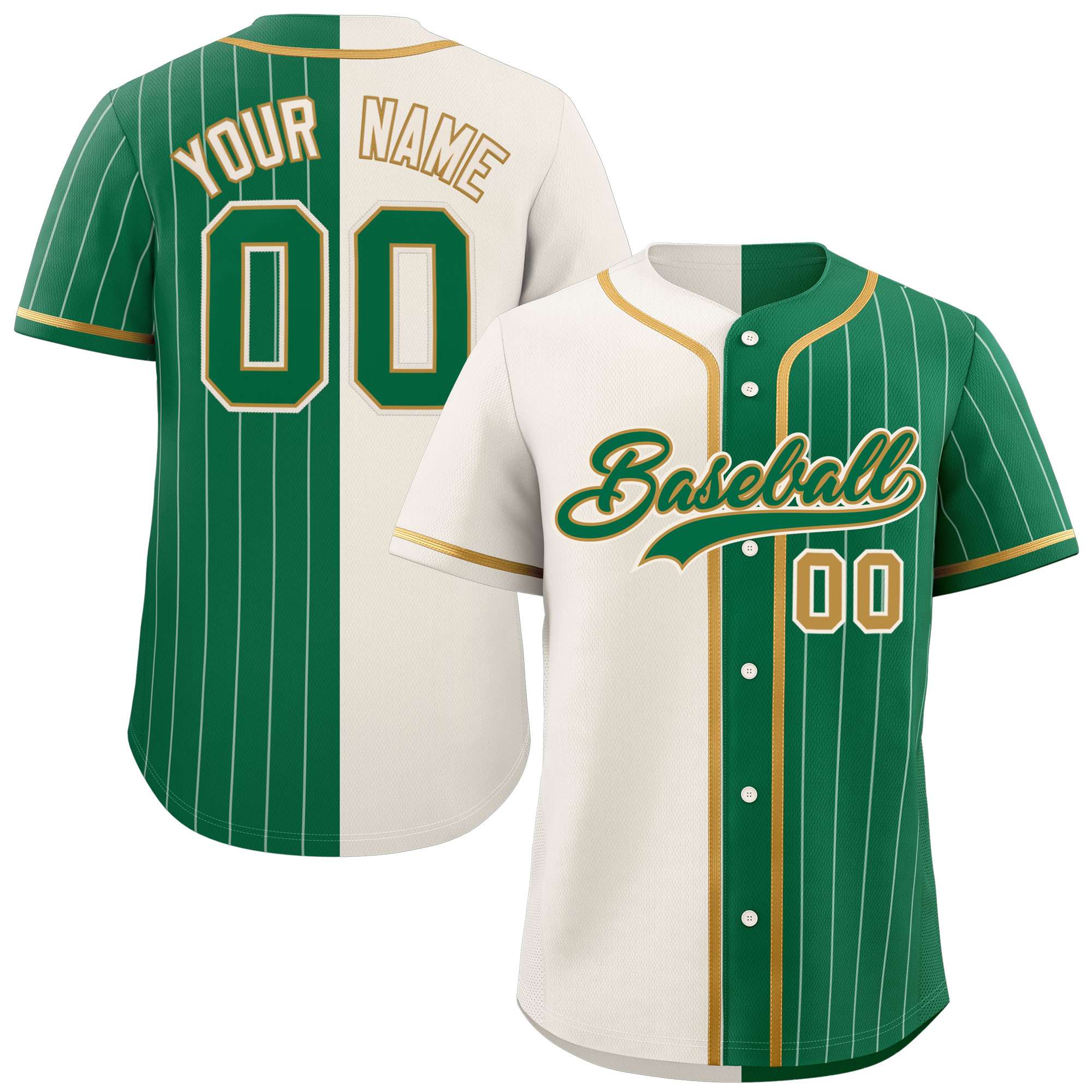 Custom Cream Kelly Green Stripe-Solid Combo Fashion Authentic Baseball Jersey