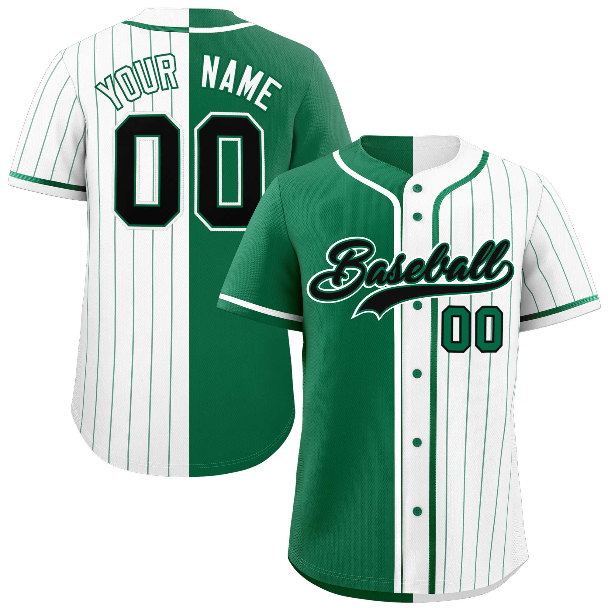 Custom Kelly Green White Stripe-Solid Combo Fashion Authentic Baseball Jersey