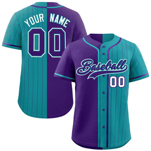 Custom Purple Teal Stripe-Solid Combo Fashion Authentic Baseball Jersey