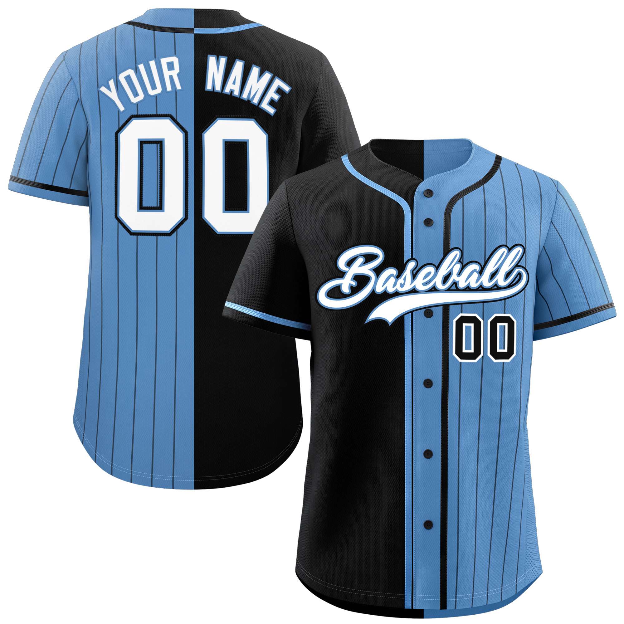 Custom Black Light Blue Stripe-Solid Combo Fashion Authentic Baseball Jersey