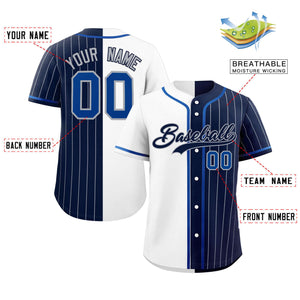 Custom White Navy Stripe-Solid Combo Fashion Authentic Baseball Jersey