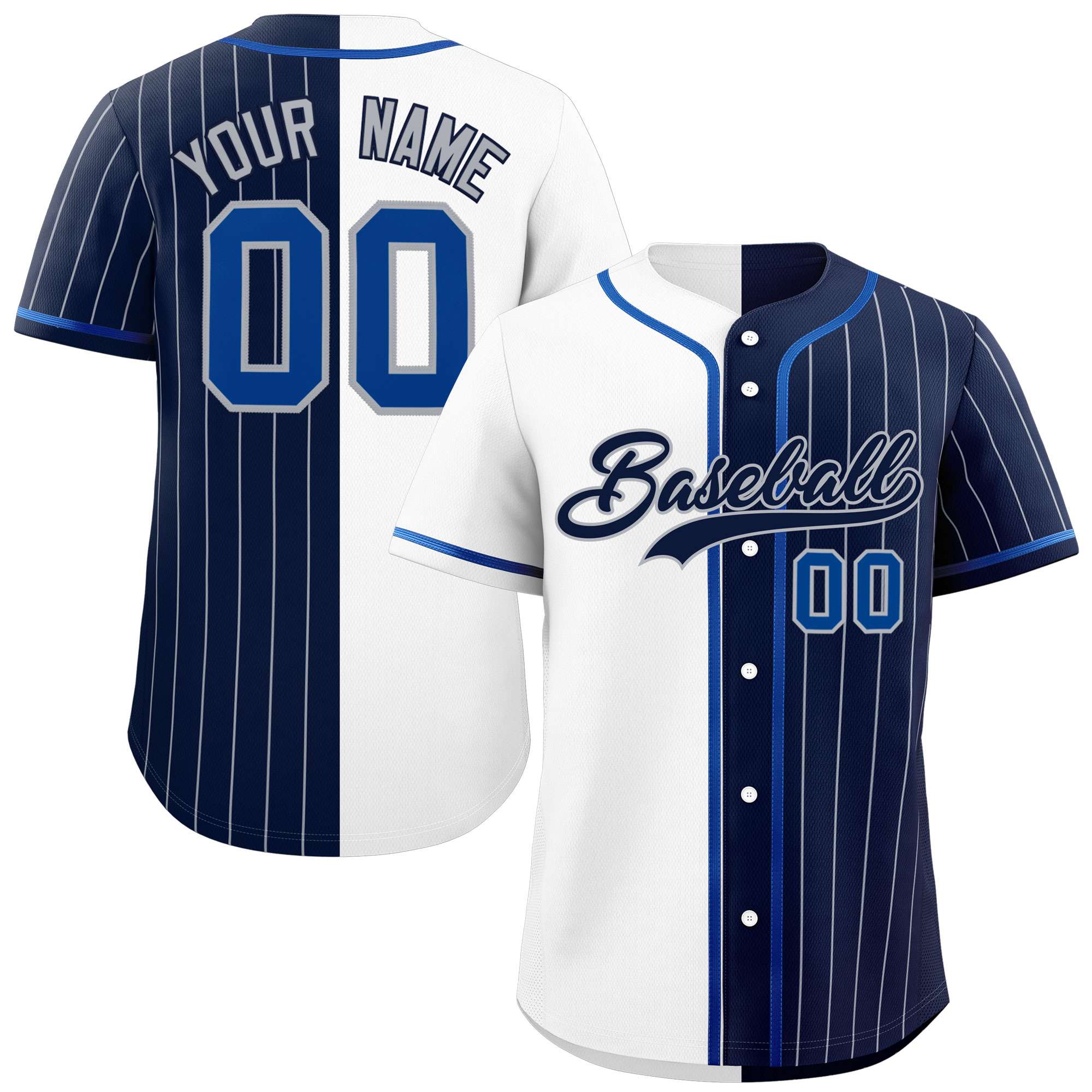 Custom White Navy Stripe-Solid Combo Fashion Authentic Baseball Jersey