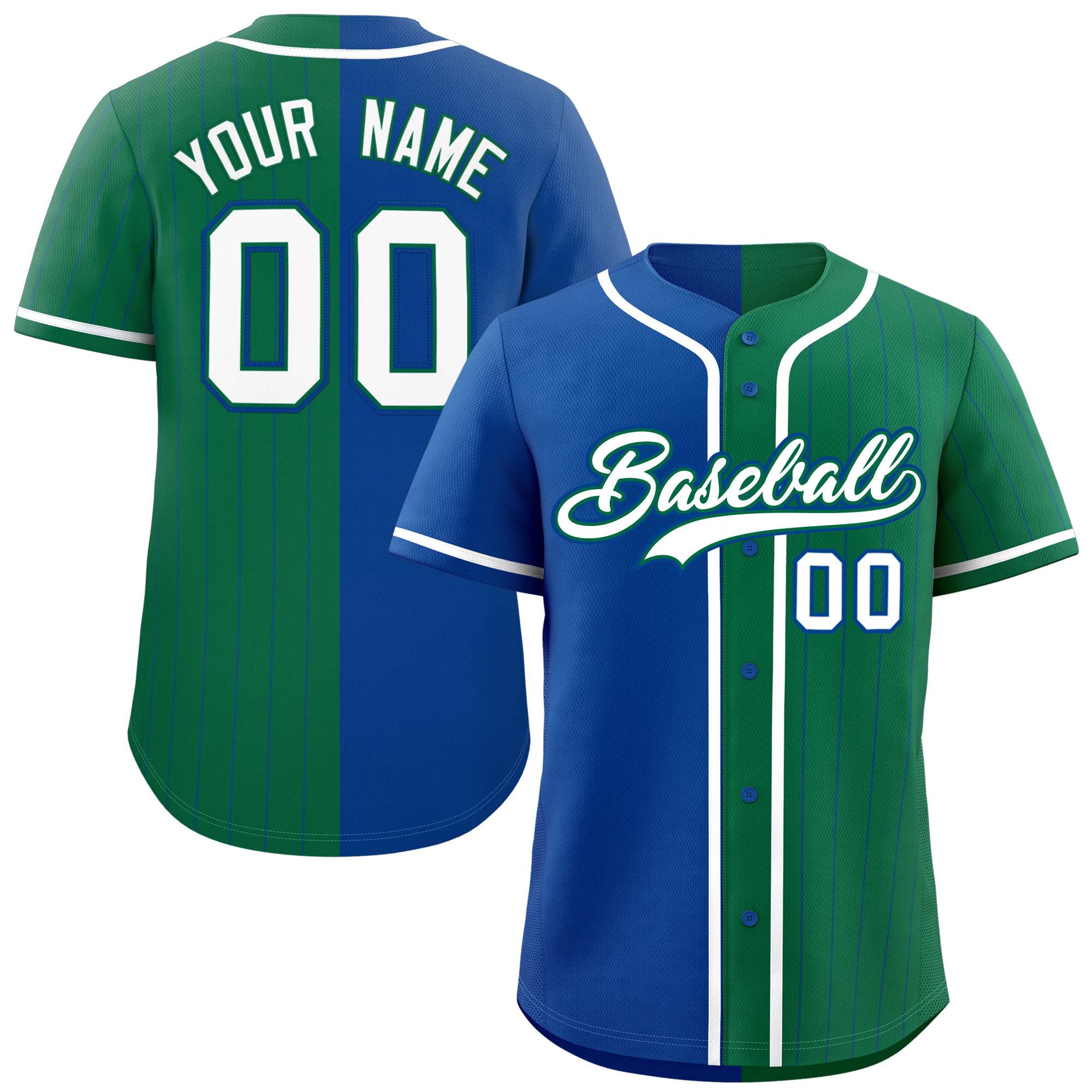 Custom Royal Kelly Green Stripe-Solid Combo Fashion Authentic Baseball Jersey