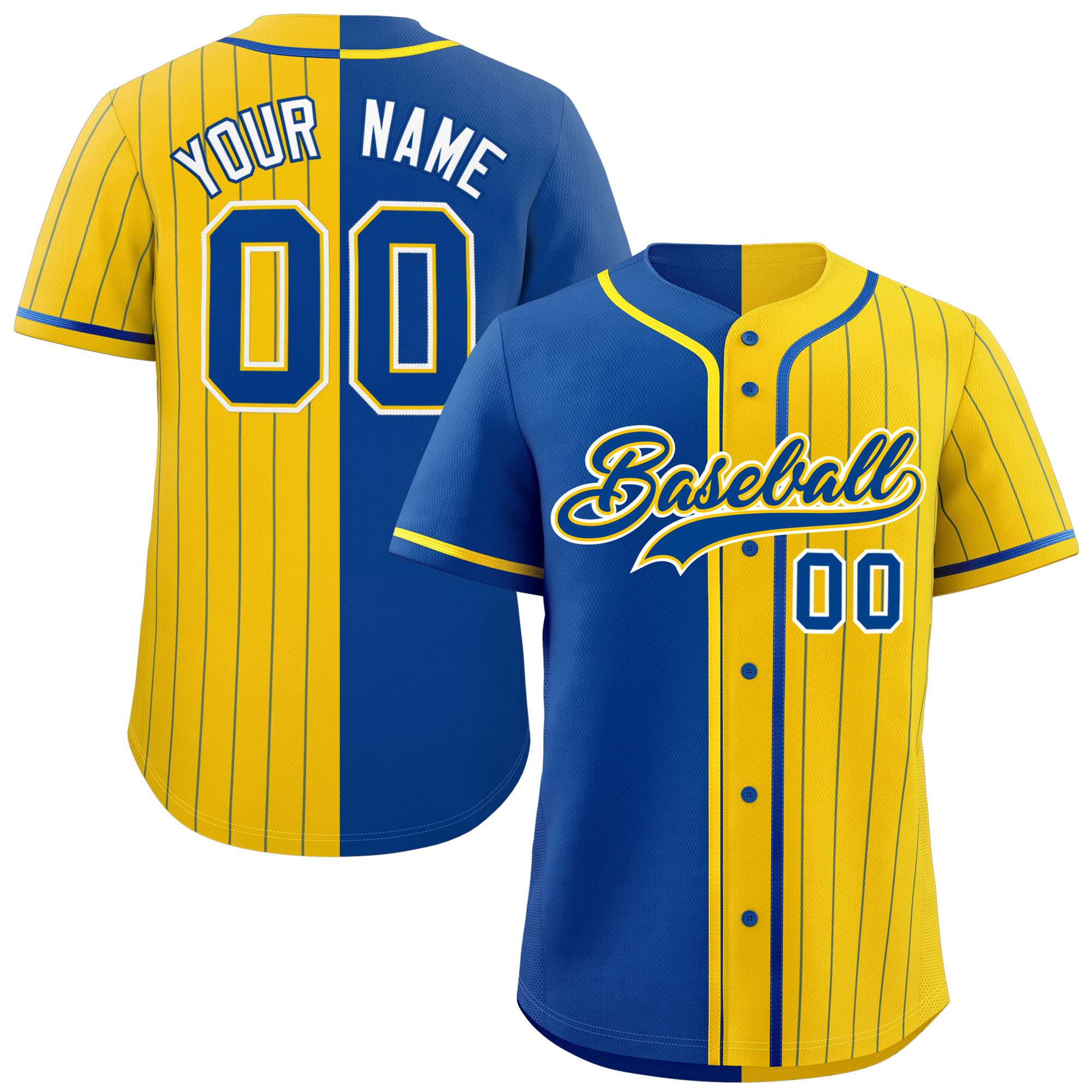 Custom Royal Gold Stripe-Solid Combo Fashion Authentic Baseball Jersey