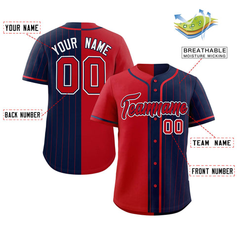 Custom Red Navy Stripe-Solid Combo Fashion Authentic Baseball Jersey