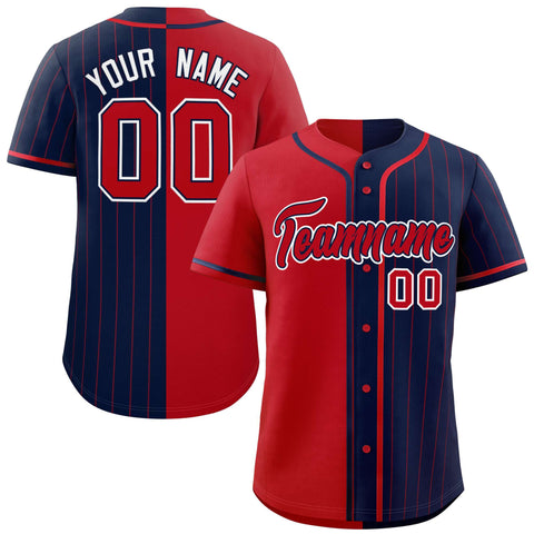 Custom Red Navy Stripe-Solid Combo Fashion Authentic Baseball Jersey