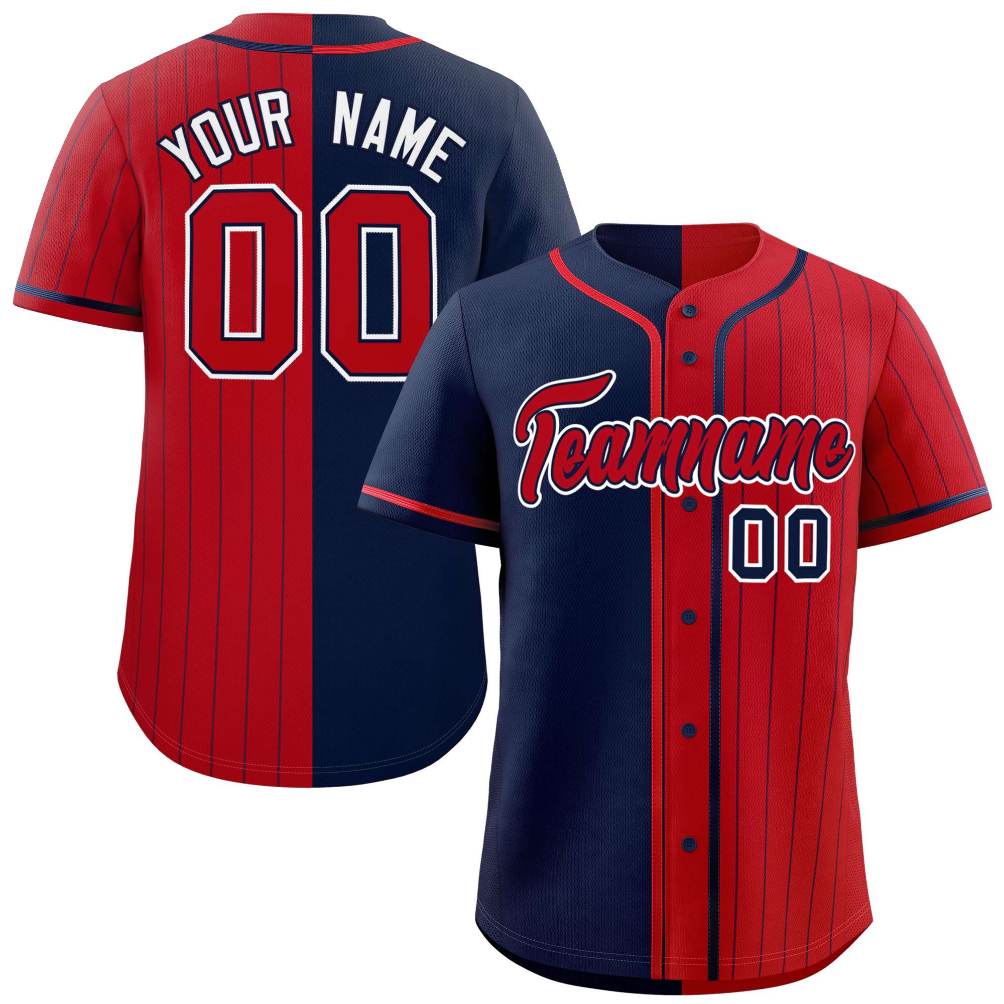 Custom Navy Red Stripe-Solid Combo Fashion Authentic Baseball Jersey