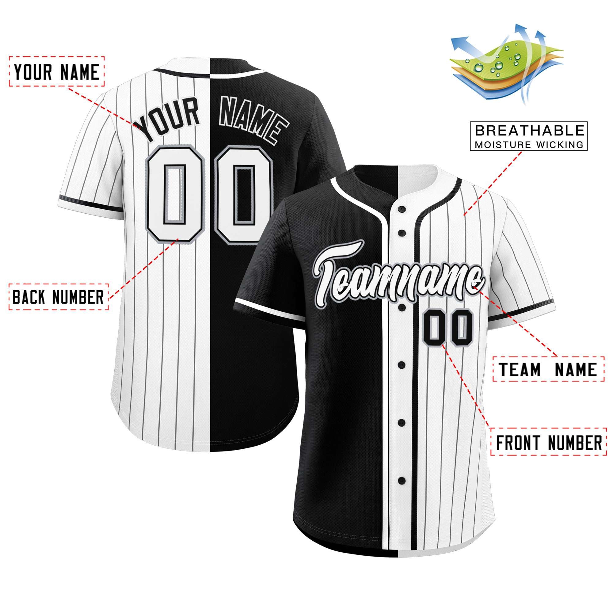 Custom Black White Stripe-Solid Combo Fashion Authentic Baseball Jersey