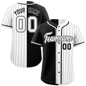 Custom Black White Stripe-Solid Combo Fashion Authentic Baseball Jersey