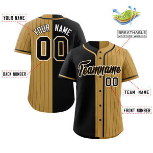 Custom Black Old Gold Stripe-Solid Combo Fashion Authentic Baseball Jersey