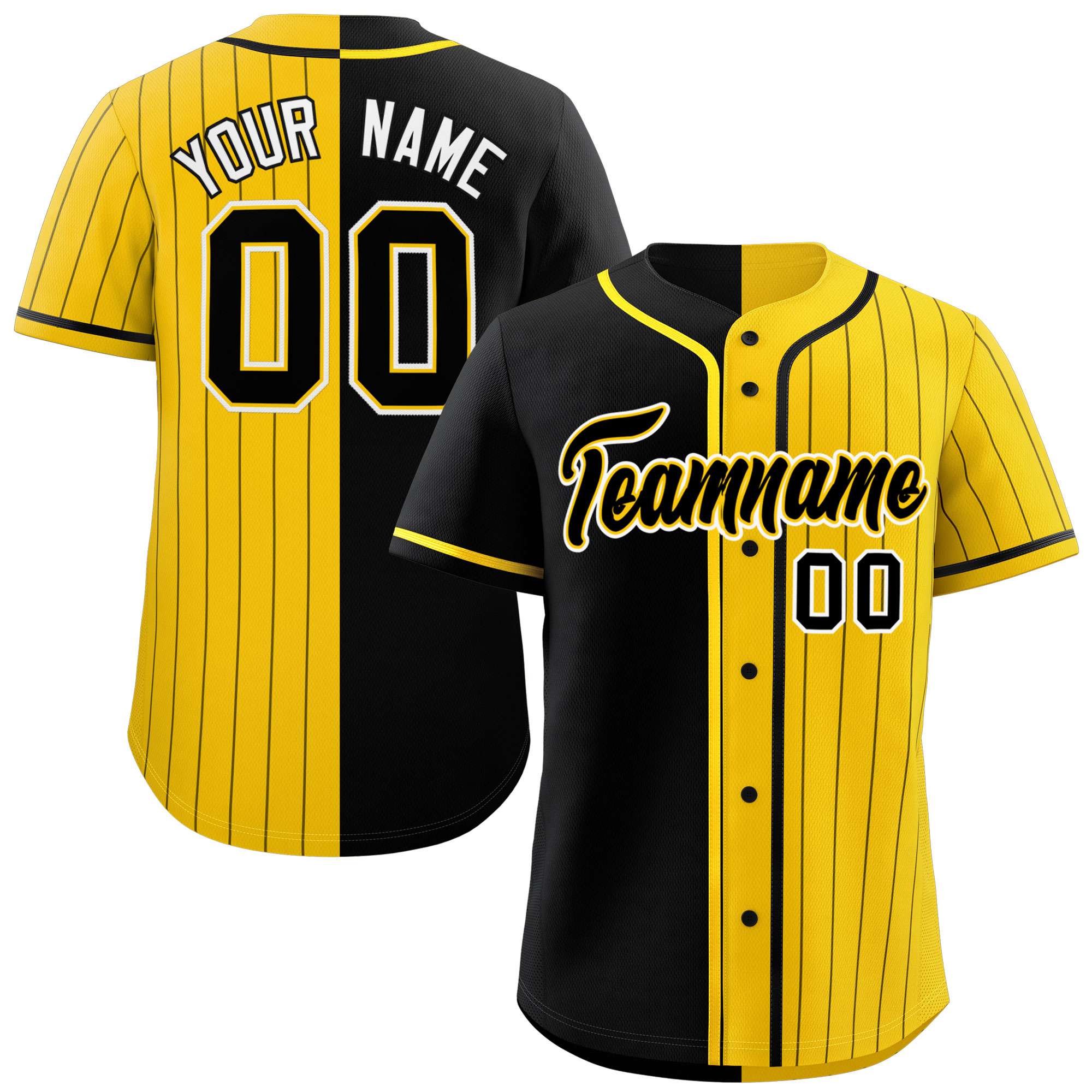 Custom Black Gold Stripe-Solid Combo Fashion Authentic Baseball Jersey