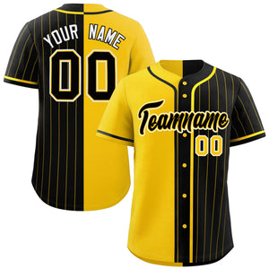 Custom Gold Black Stripe-Solid Combo Fashion Authentic Baseball Jersey