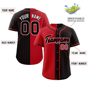 Custom Red Black Stripe-Solid Combo Fashion Authentic Baseball Jersey
