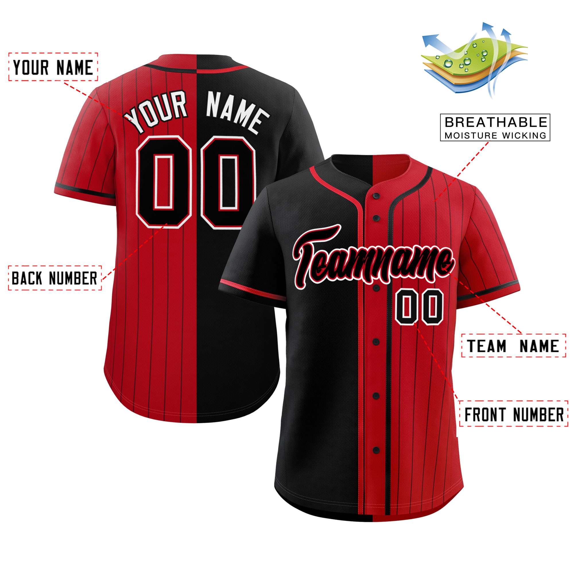 Custom Black Red Stripe-Solid Combo Fashion Authentic Baseball Jersey