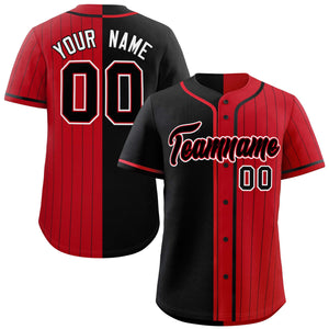 Custom Black Red Stripe-Solid Combo Fashion Authentic Baseball Jersey