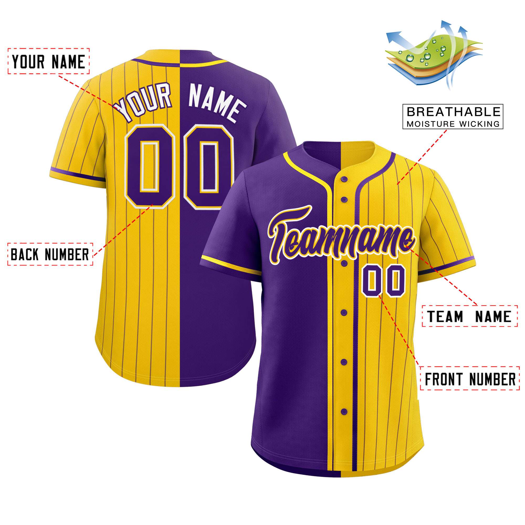 Custom Purple Gold Stripe-Solid Combo Fashion Authentic Baseball Jersey