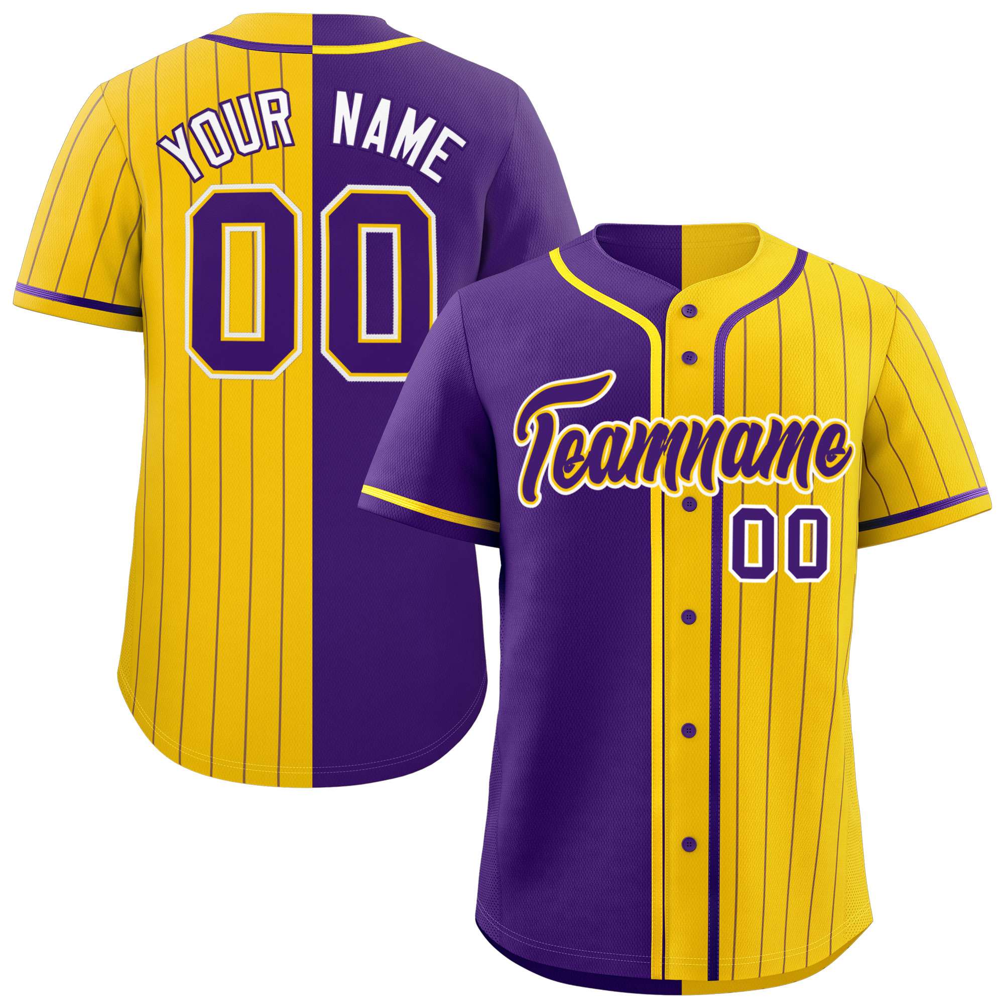 Custom Purple Gold Stripe-Solid Combo Fashion Authentic Baseball Jersey