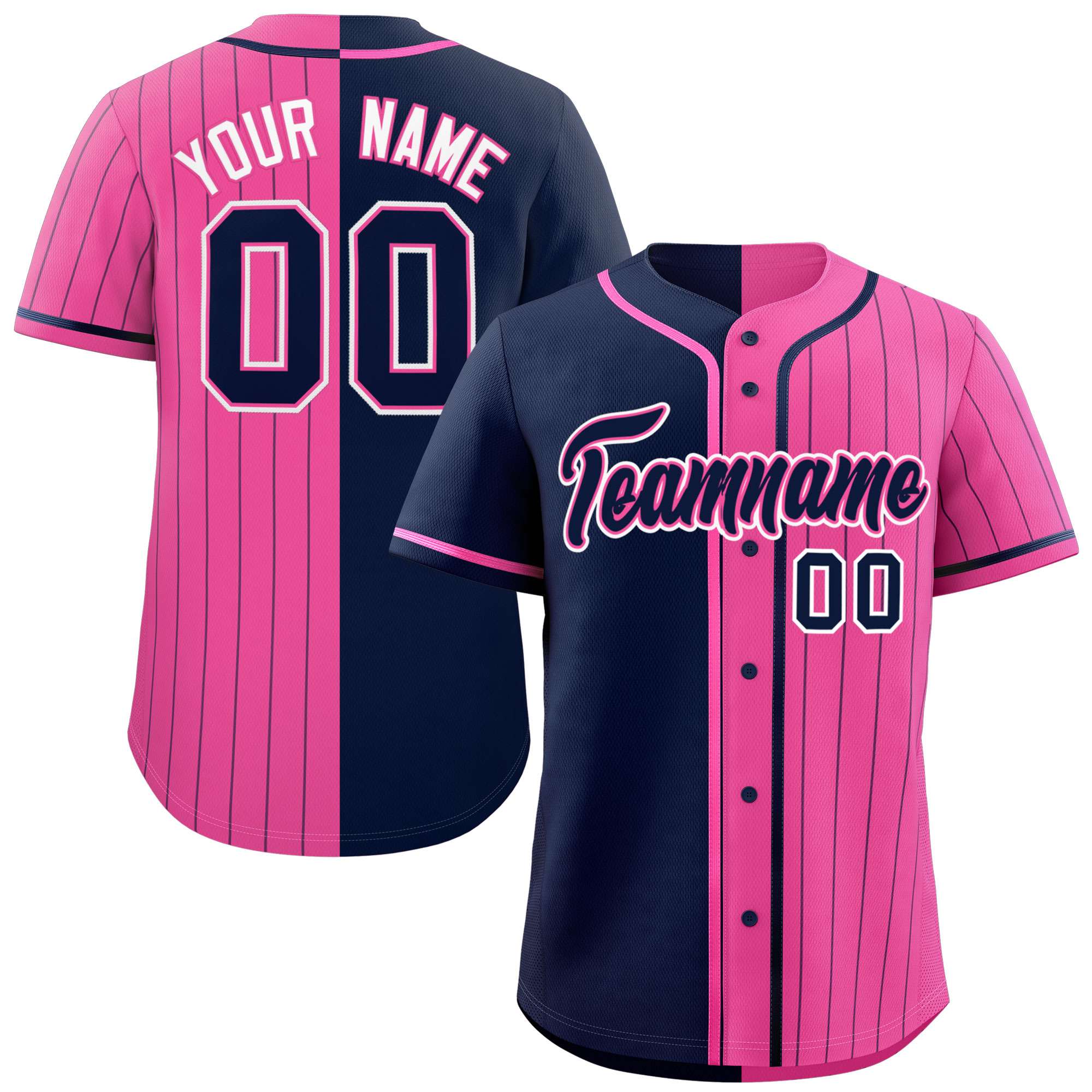 Custom Navy Pink Stripe-Solid Combo Fashion Authentic Baseball Jersey