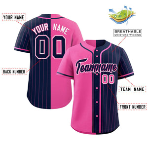 Custom Pink Navy Stripe-Solid Combo Fashion Authentic Baseball Jersey