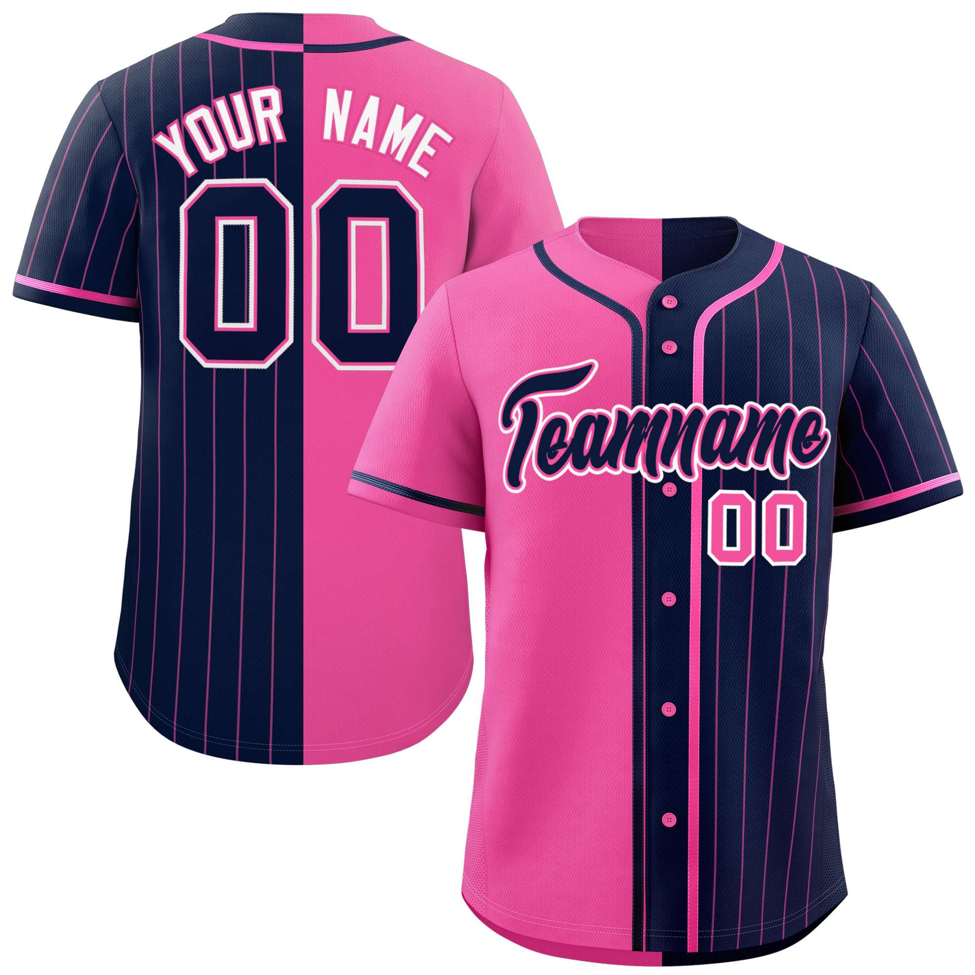 Custom Pink Navy Stripe-Solid Combo Fashion Authentic Baseball Jersey