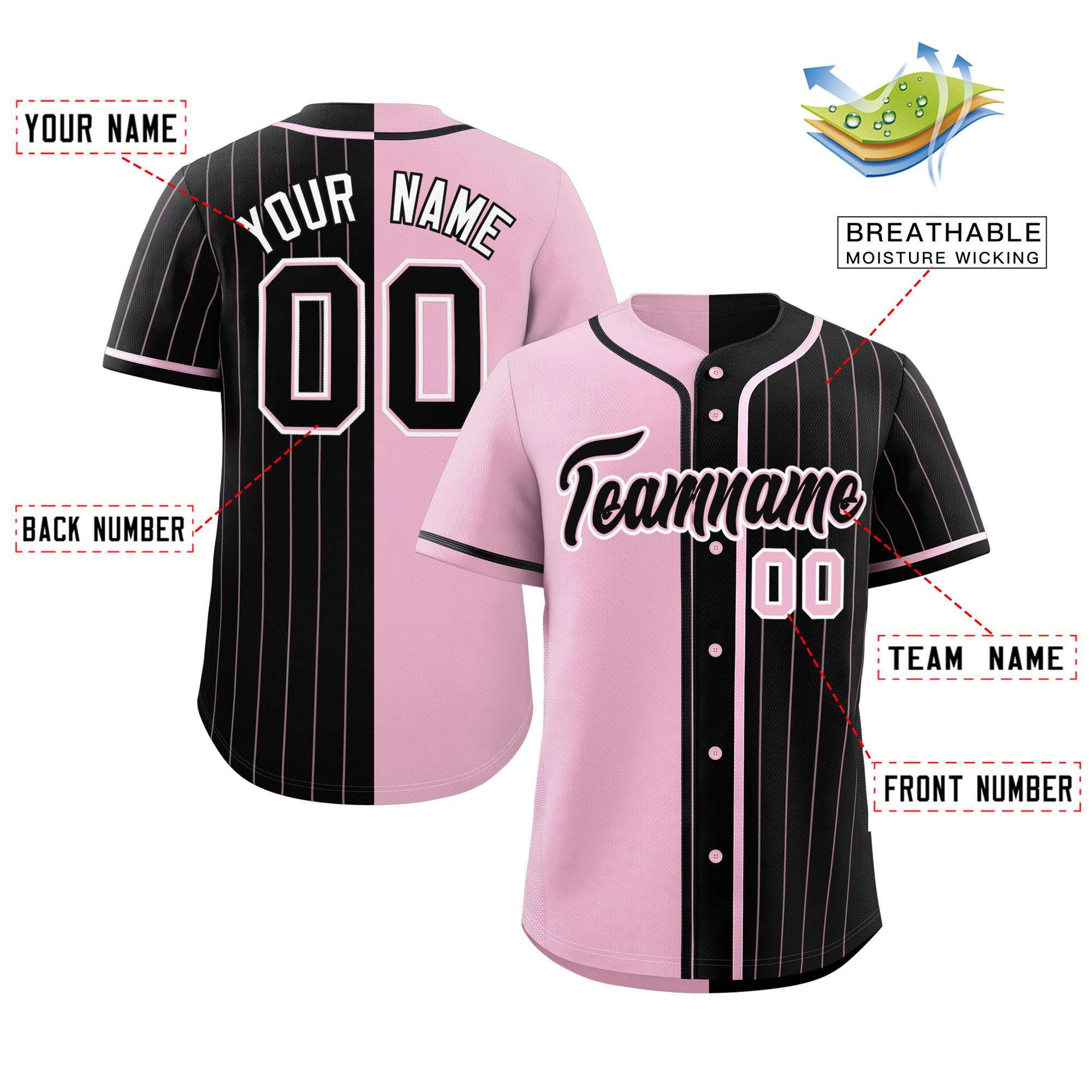 Custom Light Pink Black Stripe-Solid Combo Fashion Authentic Baseball Jersey