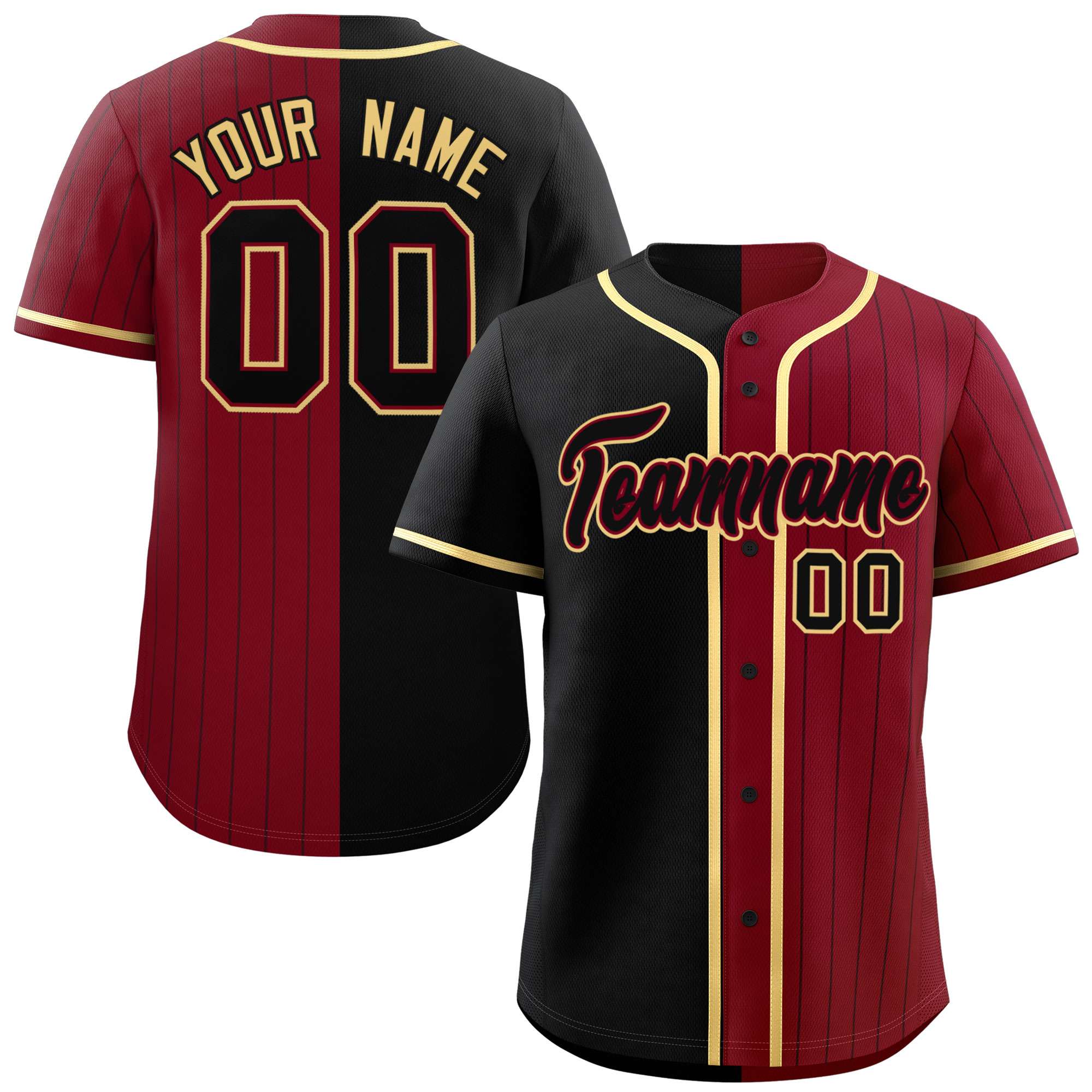 Custom Black Crimson Stripe-Solid Combo Fashion Authentic Baseball Jersey