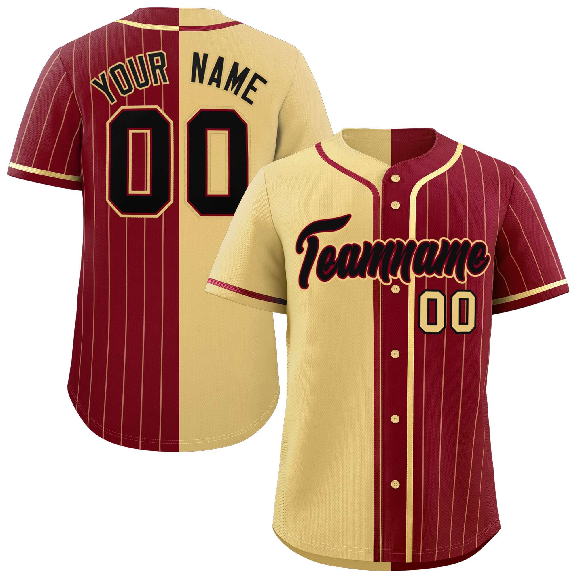 Custom Khaki Crimson Stripe-Solid Combo Fashion Authentic Baseball Jersey