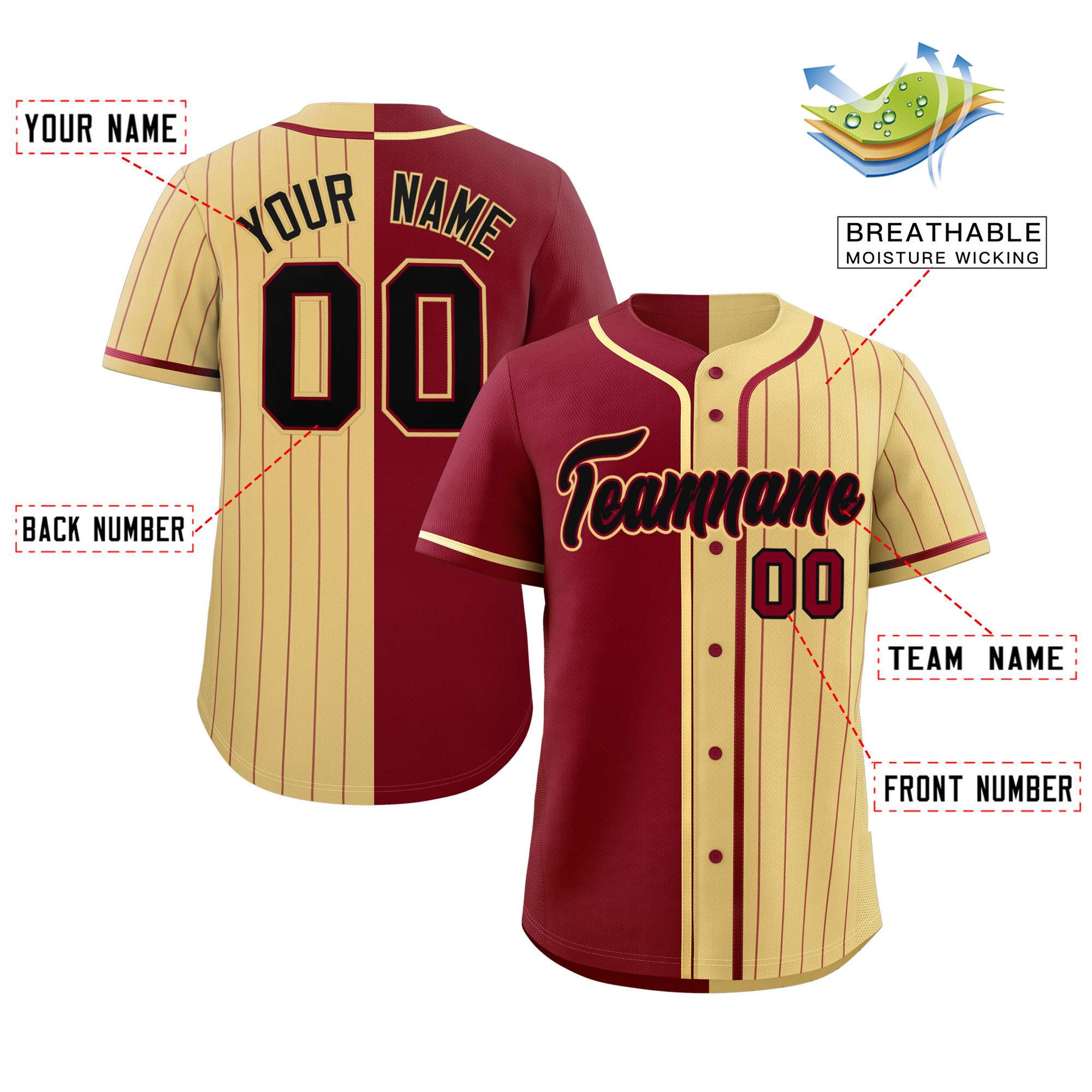 Custom Crimson Khaki Stripe-Solid Combo Fashion Authentic Baseball Jersey